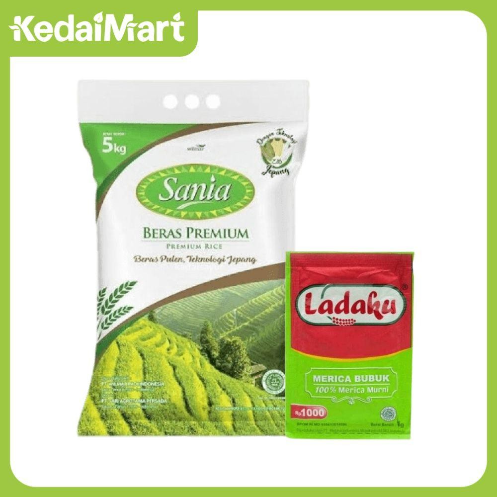 

NEW PRODUCT KM PAKET BERAS PUTIH PREMIUM SANIA 5 KG DAN LADAKU MERICA BUBUK PCS NATURES TOUCH.