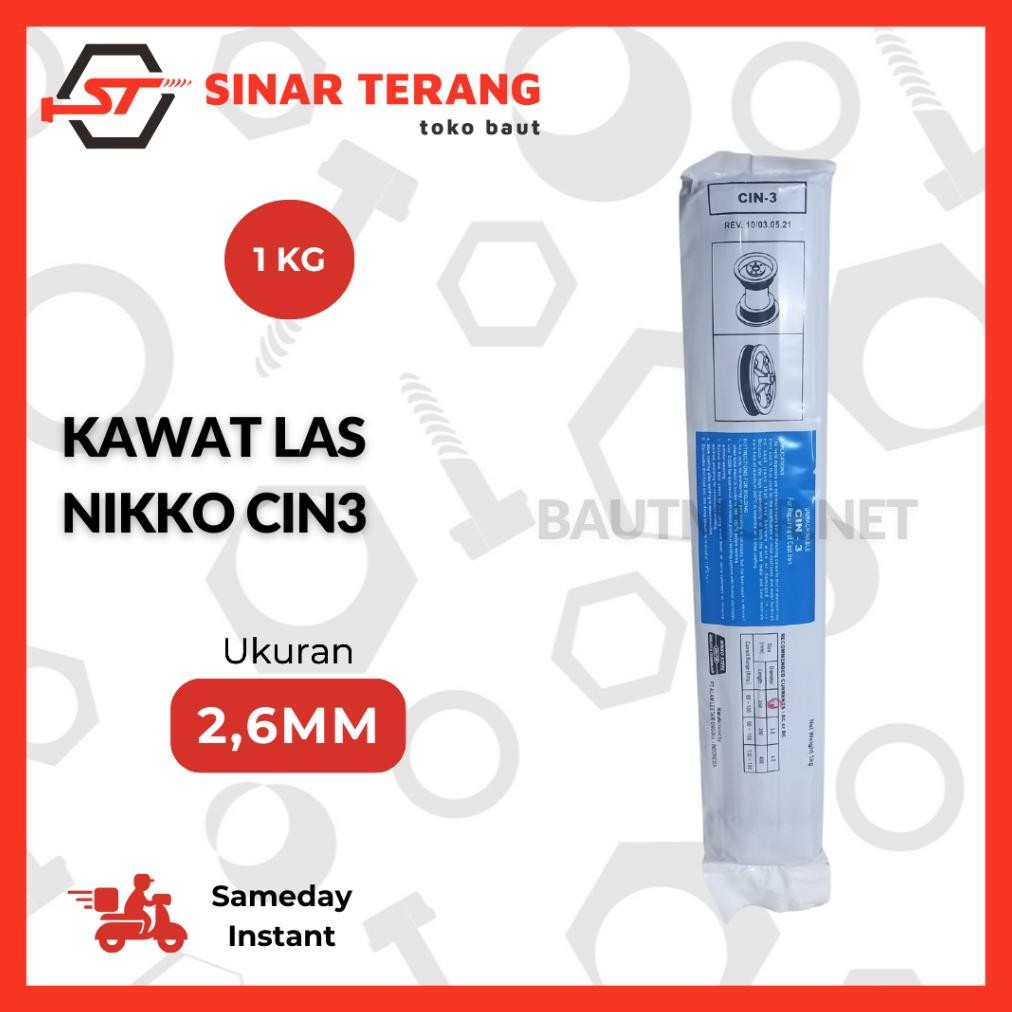 (1KG) Kawat Las Nikko Cin3 2,6mm x 300mm - Kawat las Besi Cor Ancuran