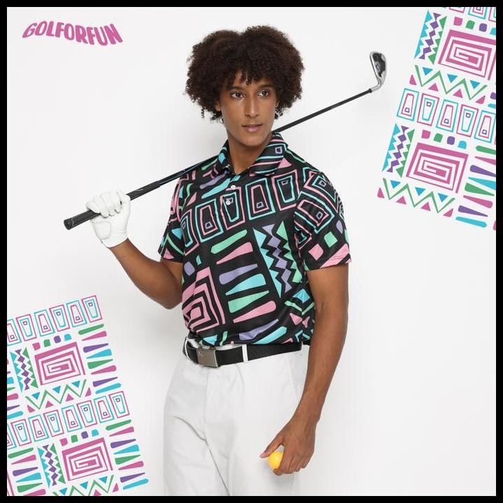 Terlaris Golforfun - Black Navajo Golf Polo Shirt For Men Gff053 Good Quality