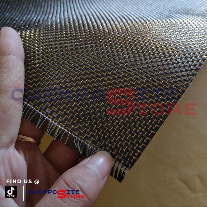 Serat Carbon Fiber Kevlar Gold Reflective Metalic Plain 200Gsm L 1M Original Dan Terpercaya