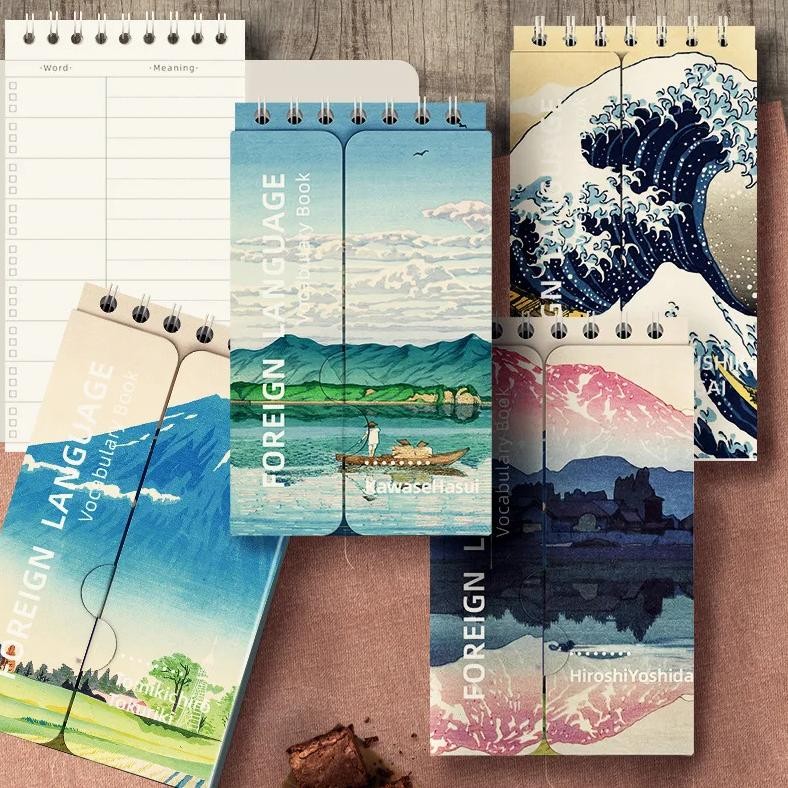 

Portable Mini Notebook Japanese Famous Painting Pocket Spiral Notebook Languages Learning Word Book For School Stationery