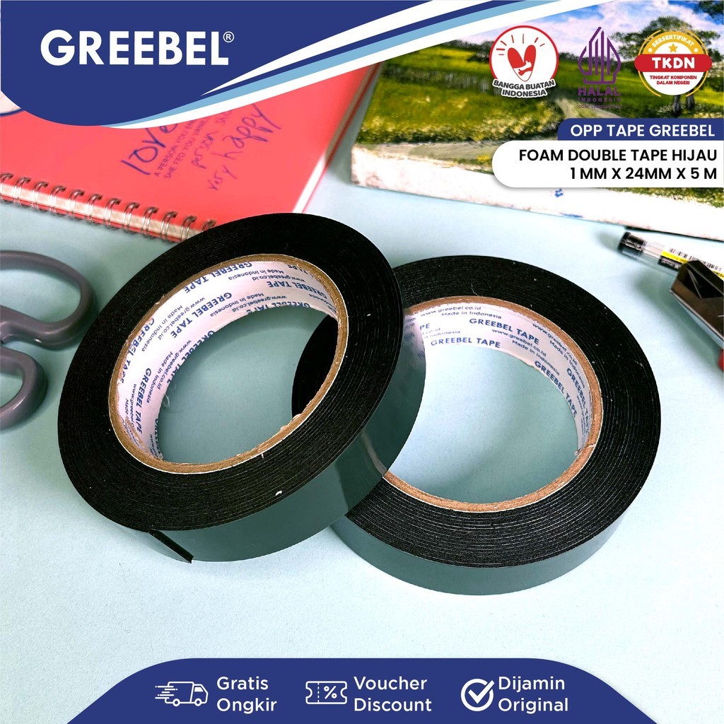 

GREEBEL Double Tape Foam / Selotip Foam 1M X 24MM x 5M (PER PCS) / Isolasi Bolak Balik / Spons Foam