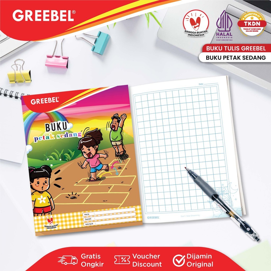 

GREEBEL Buku Petak Sedang l A5 34 Lembar / Buku Kotak Kotak / Buku Anak Sekolah