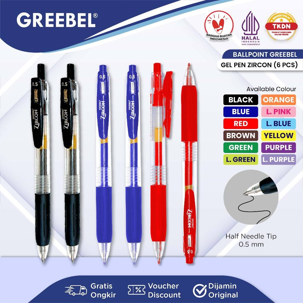 

GREEBEL PULPEN GEL / Gel Pen Gp- 509 Zircon 0.5 (6PCS/SET) / Ballpen Gel Ballpoint Bolpen Bolpoin Pena Gel