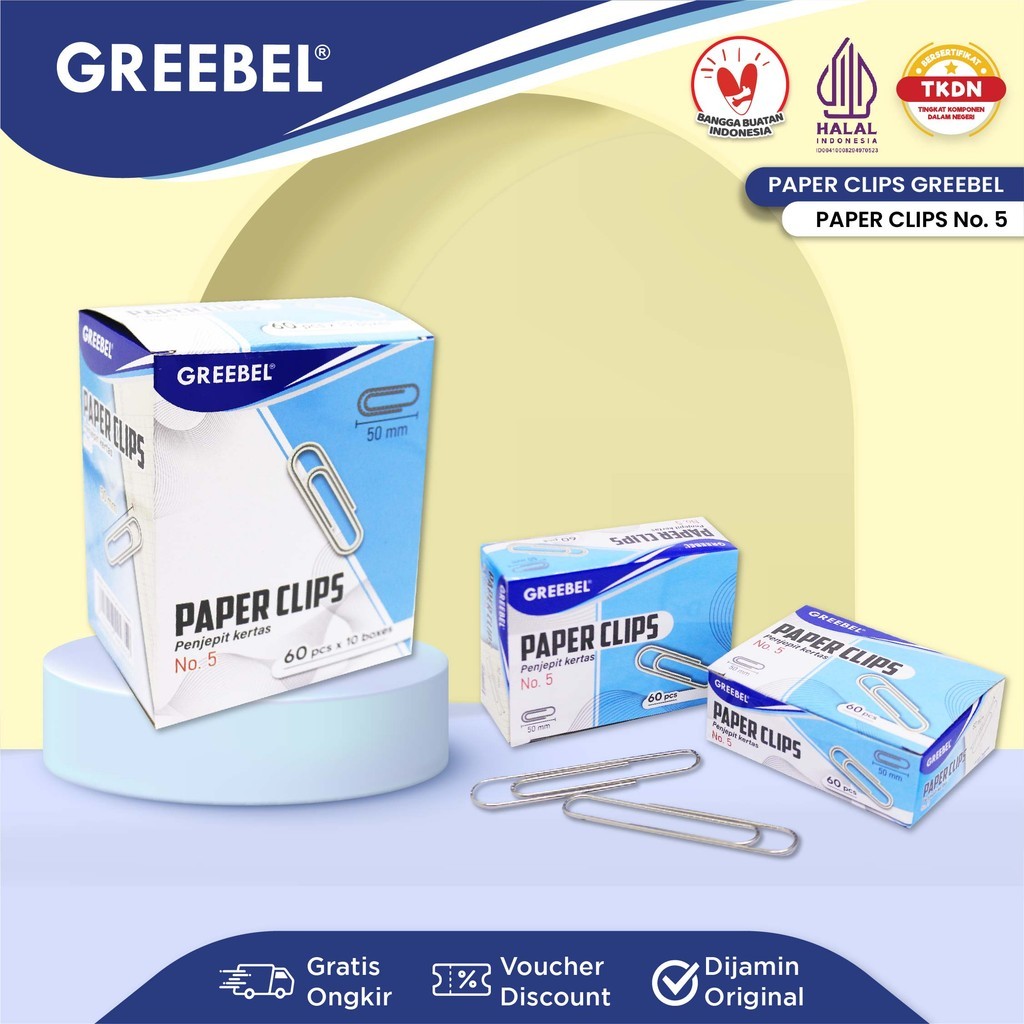 

GREEBEL Klip Kertas Paper Clip / Jepitan Kertas Kecil / Klip Kertas Segitiga / Metal Clip / Document Hold NO. 5 (50MM) (BOX)