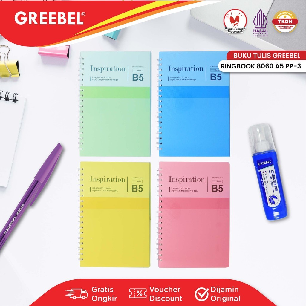 

GREEBEL RINGBOOK 8060 B5 PP-3 / Agenda Planner Lucu unik / Buku Catatan Spiral Ring book isi 60 halaman