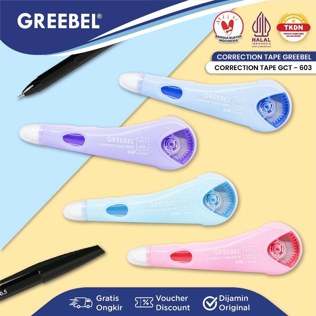 

GREEBEL Correction Tape GCT-603 Pastel Lucu / Tip Ex Kertas Roll Pita Koreksi Pulpen