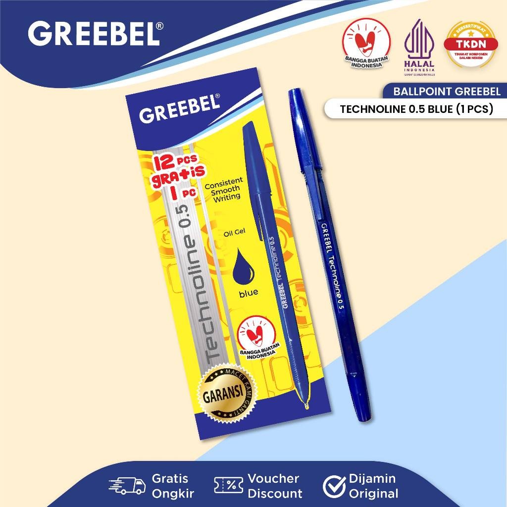 

GREEBEL Pulpen Ballpen / Technoline 0.5 Biru (1PCS) / Ballpoint Bolpen Bolpoin Pena Gel