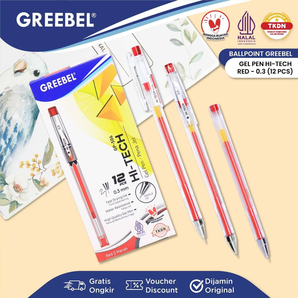 

GREEBEL PULPEN GEL / GEL PEN GP- 506 Hi- Tech 0.5 Merah (12PCS/SET) Ballpen Gel Ballpoint Bolpen Bolpoin Pena Gel
