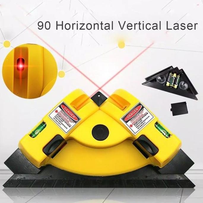 . Laser Level Line Lantai Keramik Dinding Alat Ukur Sudut Siku Waterpass 90 Derajat Vertikal - Water