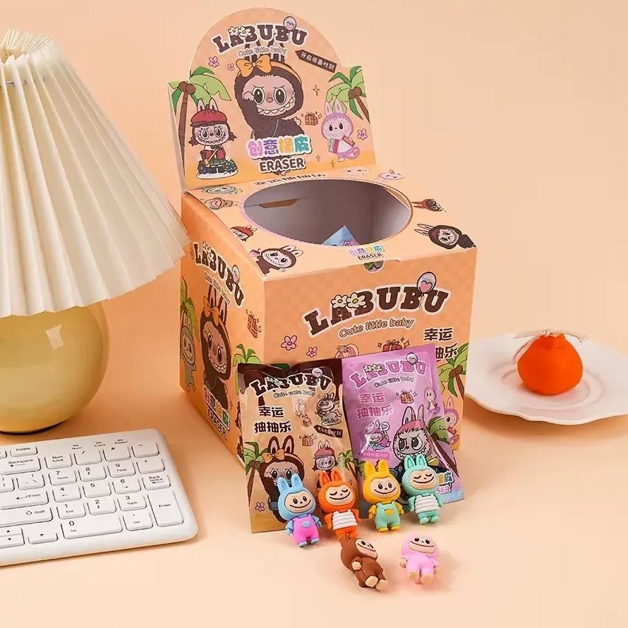 

32Pcs/Box Labubu Eraser Blind Box Anime Stationery Blind Box Figure Cartoon Eraser Model Doll Toy For Children'S School Supplies