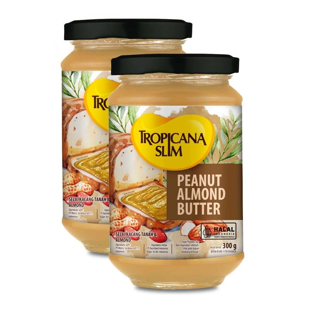 

Twin Pack - Tropicana Slim Peanut Almond Butter Spread Jam 300 Gram Selai Kacang Almond Nikmat Tanpa Gula Pasir (Baru)