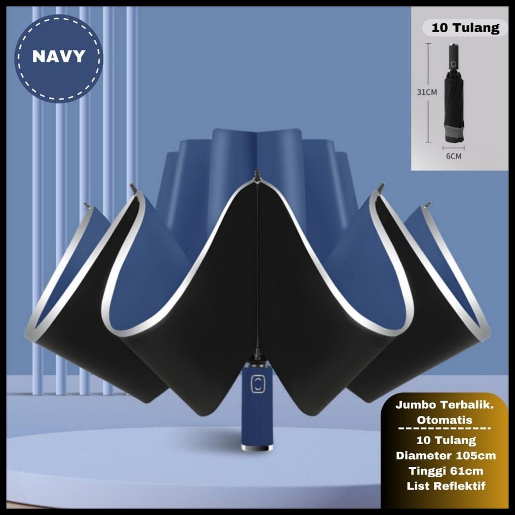 PAYUNG LIPAT JUMBO PREMIUM TERBALIK ANTI UV SINAR MATAHARI LED STRIP