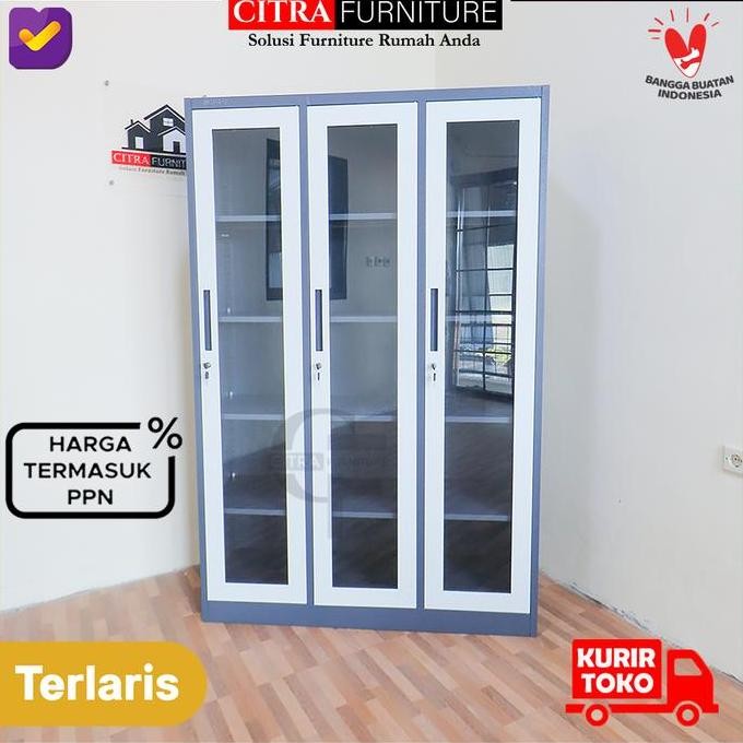 

BRG BARU SHUMO Lemari Arsip Besi 3 Pintu Full Kaca | Filling Cabinet Grey