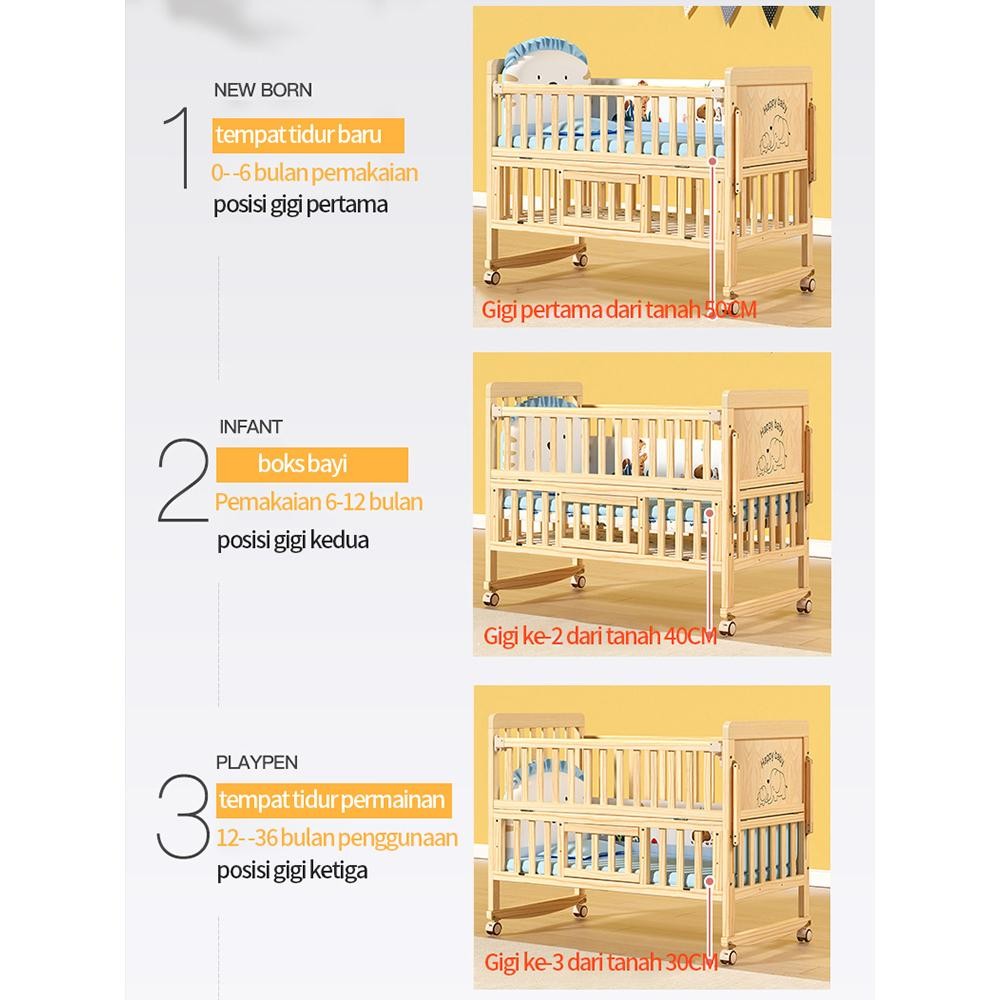 Tempat Tidur Kayu Solid Multifungsi Tempat Tidur Bayi/Tempat Tidur Bermain/Tempat Tidur Bayi/Boks Ba