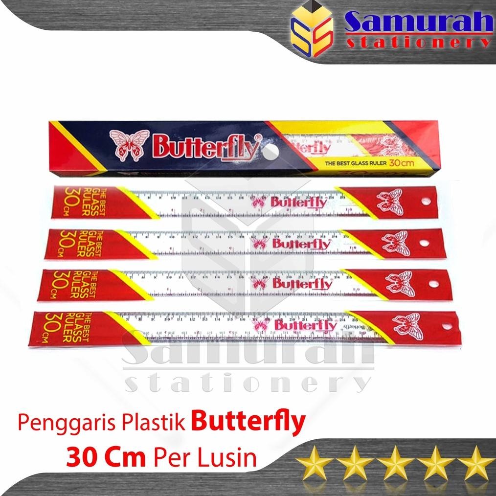 

Keunggulan Penggaris Plastik Buterfly 30 Cm Per Lusin / Mika Glass Ruller Butterfly / Alat Ukur Panjang 30 Centimeter 1 Pak