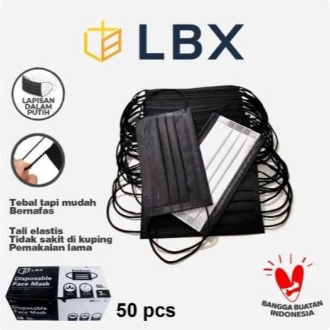 Masker Lbx Premium Earloop 3Ply 3 Ply Tebal Cantol Hitam Black Isi 50