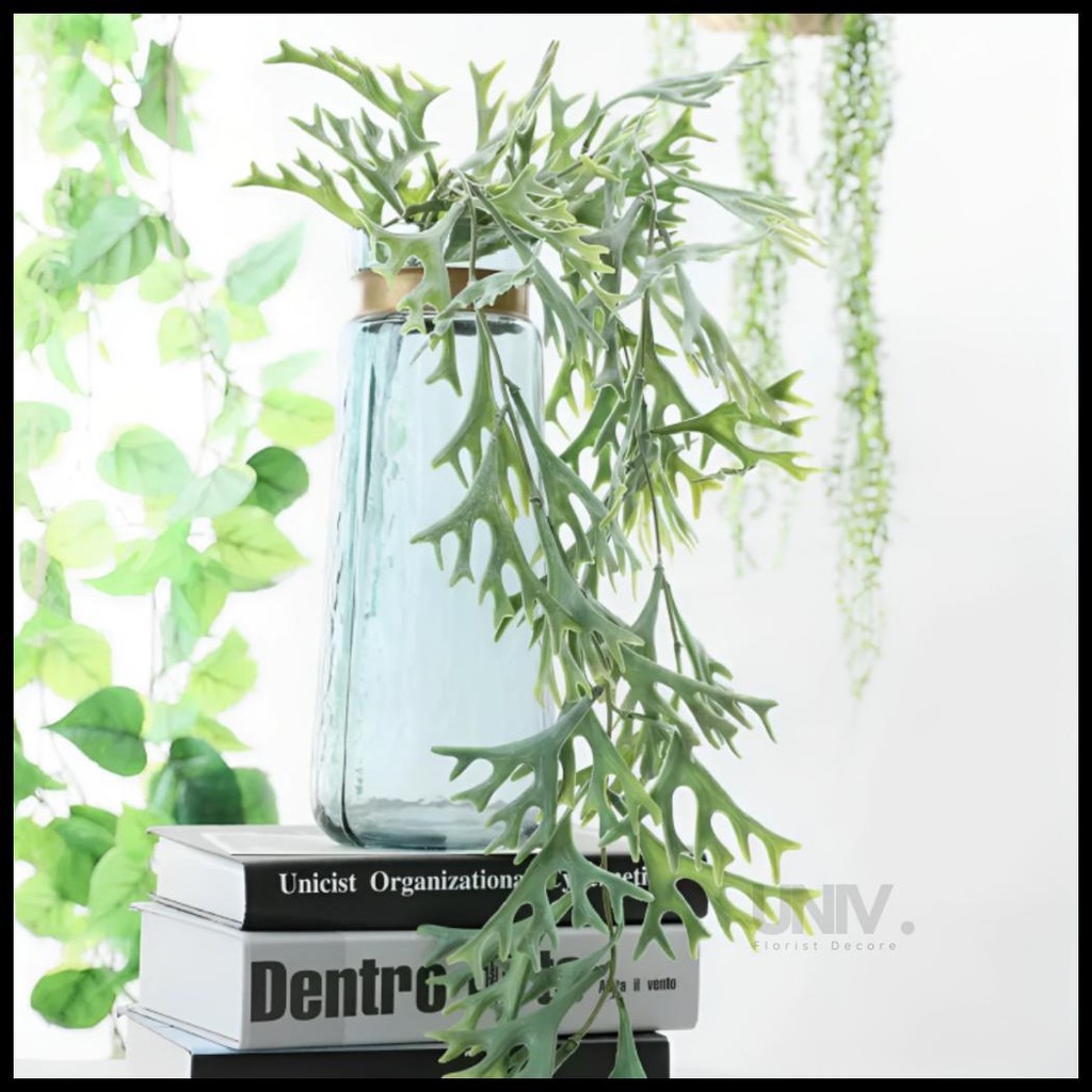 DAUN PAKIS JUNTAI PLASTIK DAUN RAMBAT TANDUK RUSA ARTIFICIAL DAUN HIAS DEKORASI