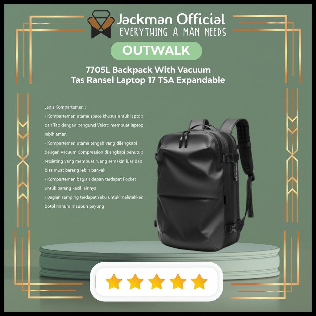 OUTWALK 7705L BACKPACK WITH VACUUM TAS RANSEL LAPTOP 17 TSA EXPANDABLE