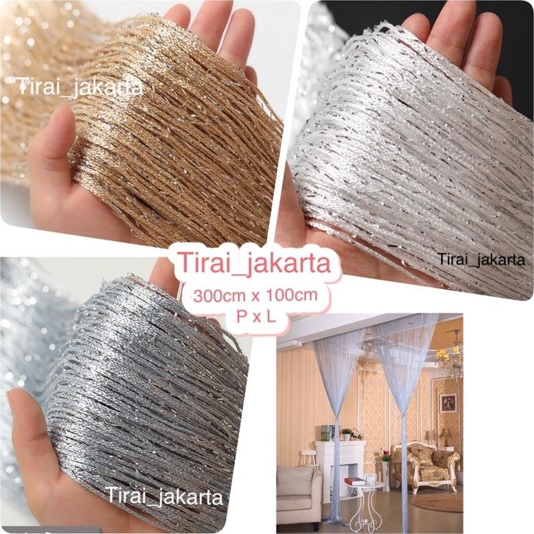 TIRAI BENANG GLITER 3X1M/TIRAI BENANG PUTIH GOLD SILVER/ TIRAI DEKORASI/ TIRAI PINTU/ TIRAI JENDELA