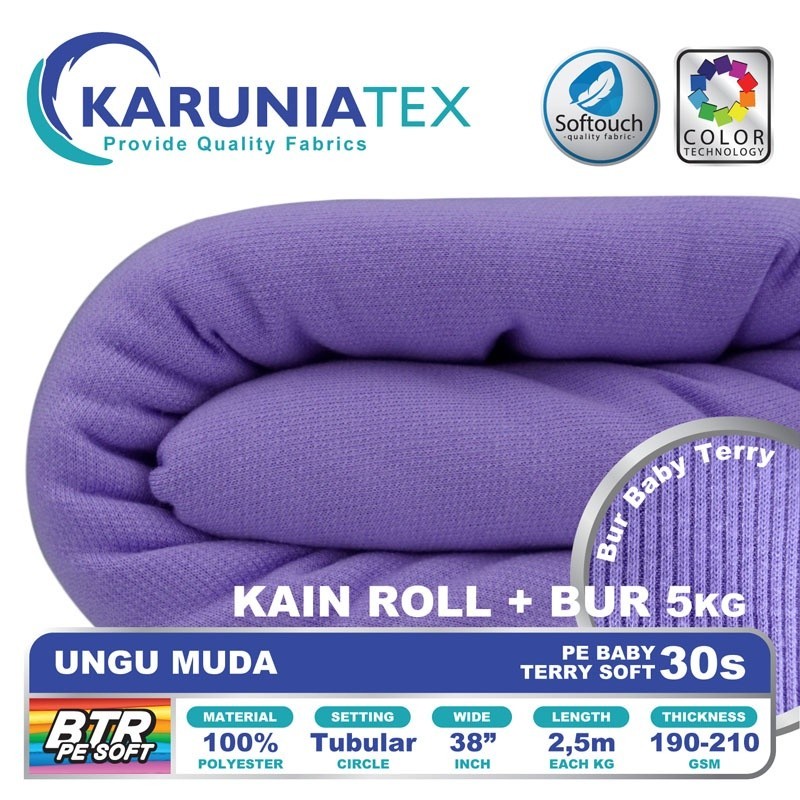 Kain Baby Terry PE Soft 30s Roll + Bur 5KG | Ungu Muda | Karunia Textile