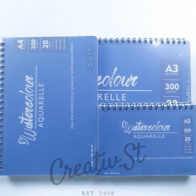 

Spot Barang !!! V-Tec Watercolor Book Spiral A3 Kertas Lukis Cat Air (300 Gsm) Cold Pressed Wcb-532Sp 42 Cm X 30 Cm