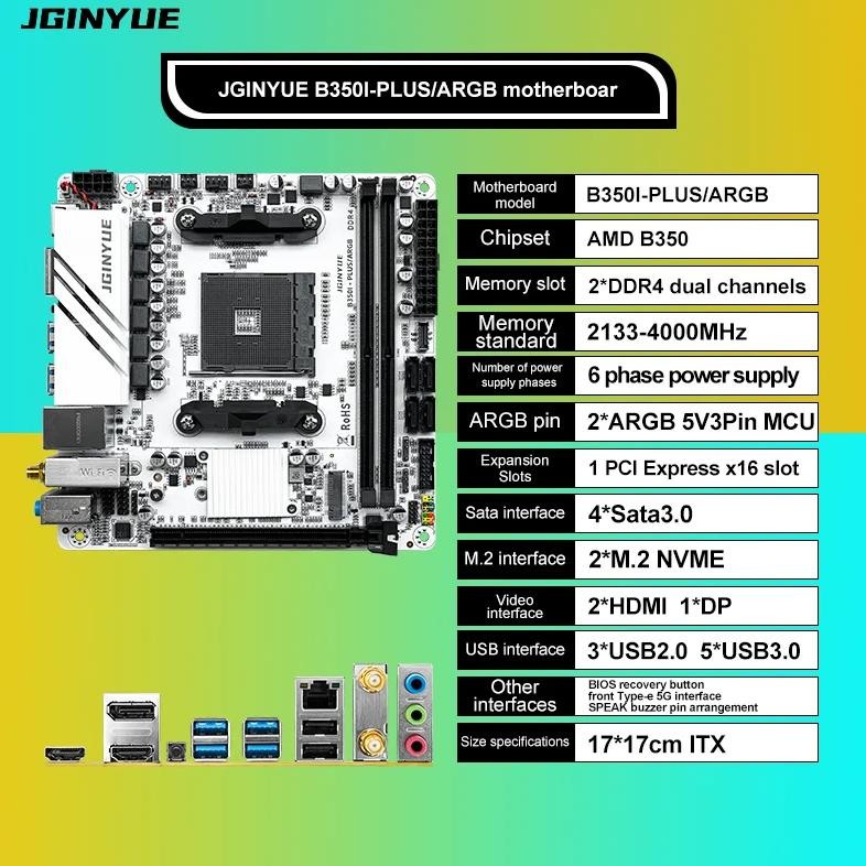 Jginyue Amd Am4 Itx Motherboard Supports Ryzen R3 R5 R7 R9 1/2/3/4/5 Series Cpu Ddr4 Ram Desktop Pc 