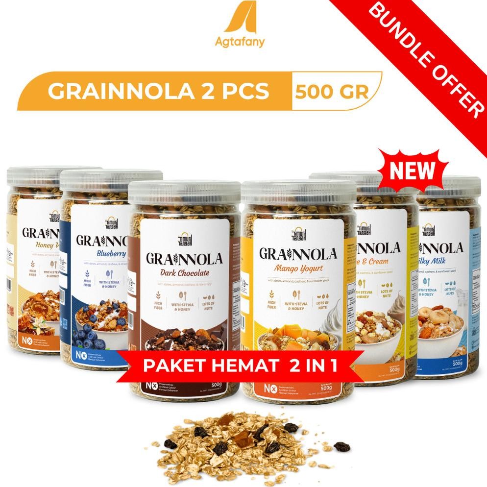 

TERMURAH [Paket Hemat] 2 Pcs Grainnola Dark Chocolate Coklat Vanilla Honey Blueberry Mango Yogurt Cheese And Cream Milky Milk Timur Tengah 500 Gr | Cemilan Granola Sehat Sereal Makanan Kaya Serat Siap kirim