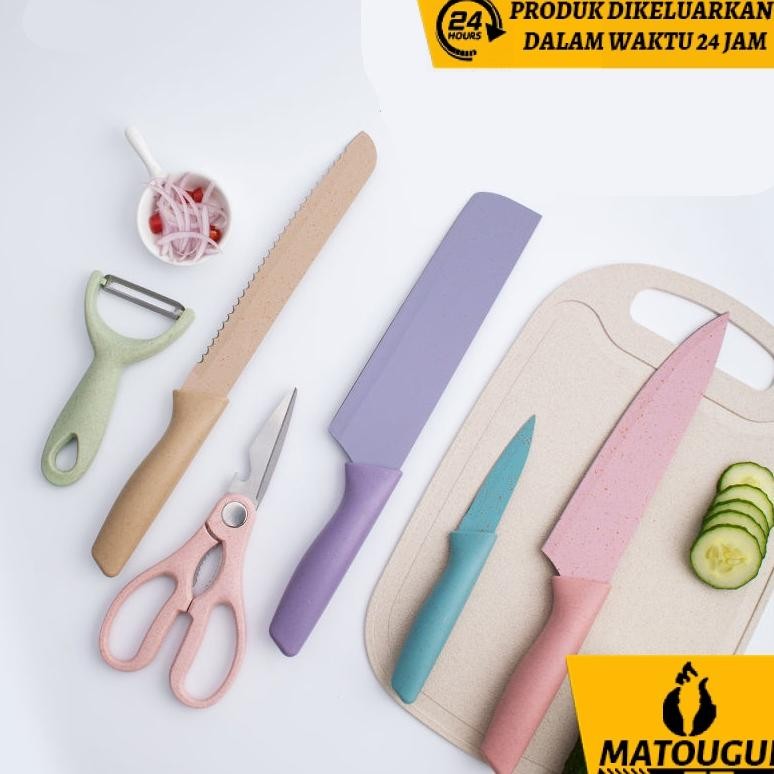 MATOUGUI PISAU SULTAN SET  Stainless Anti 7 IN 1 ANEKA WARNA / Pisau Set 7 in 1Pisau Jerami Gandum E