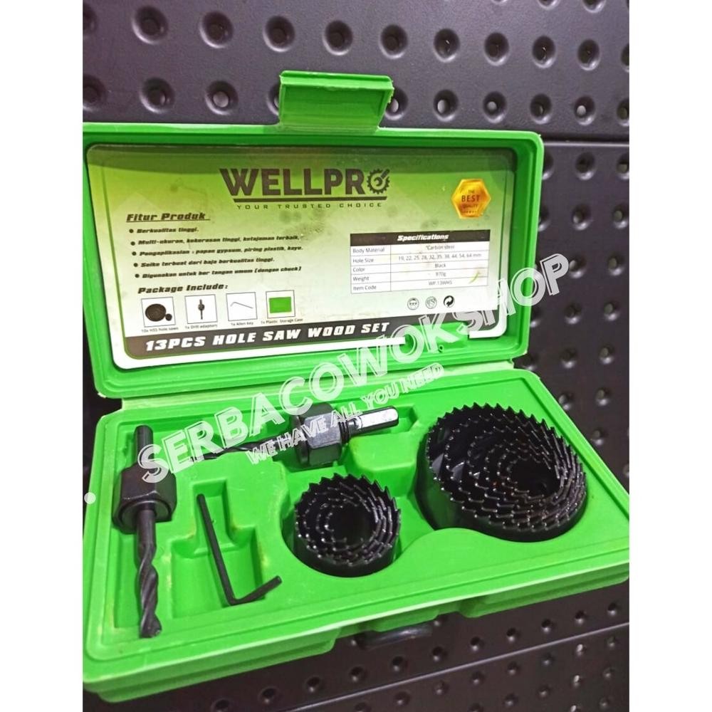 Wellpro HoleSaw Kit Hole saw Set 13 pcs Carbon Steel Mata Bor Pelubang Kayu  Berkualitas