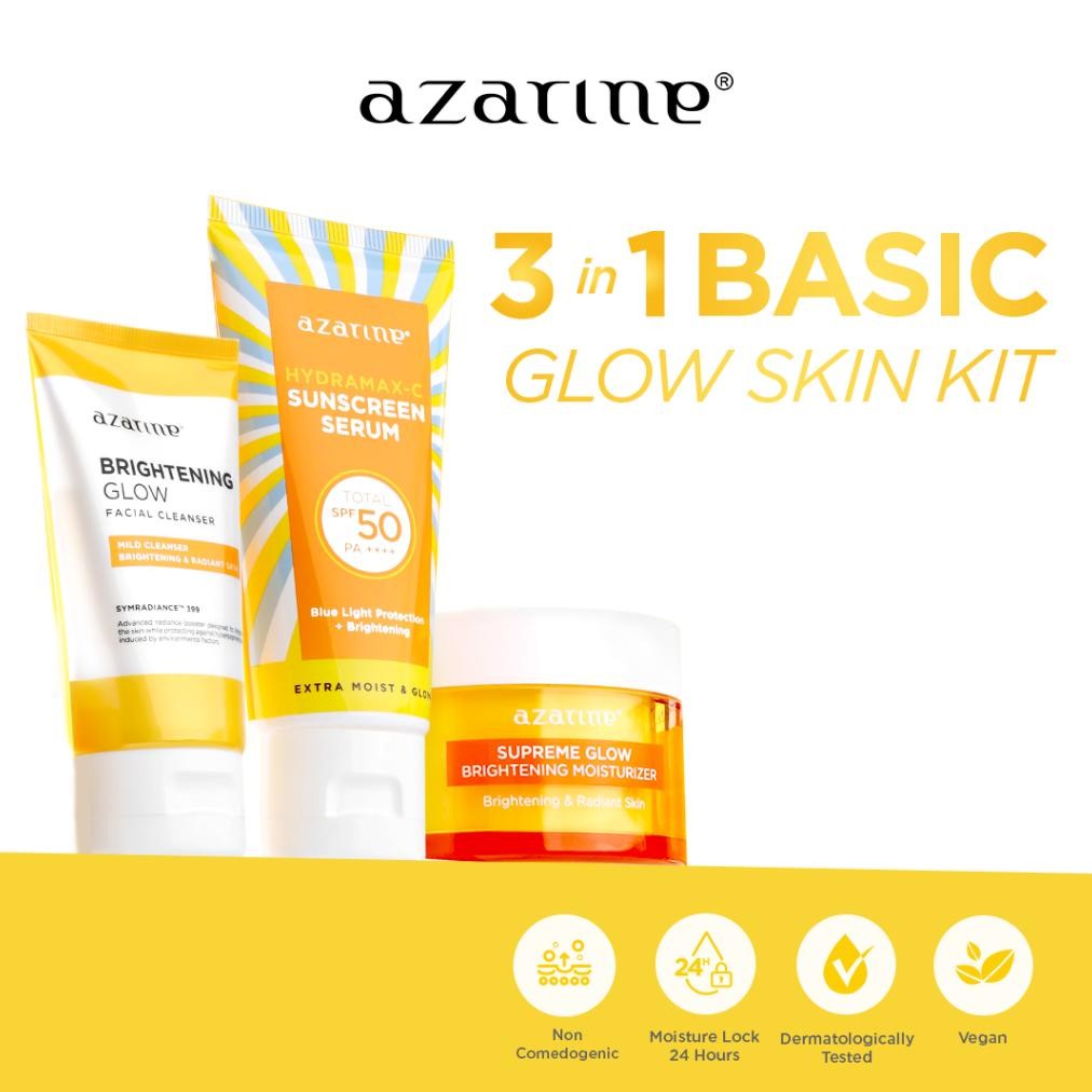 Azarine Basic Glow Skin Kit [3 pcs] Paket Basic Skincare Mencerahkan Proteksi sinar UV Hydramax-C Su