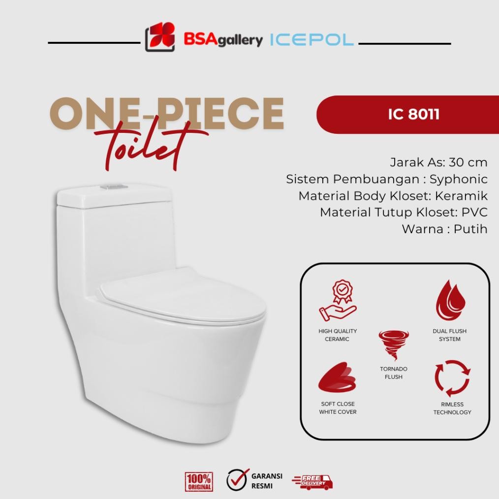 NEW Kloset Duduk Onepiece Body Besar Icepol IC8011 Rimless New Model Toto - Instant