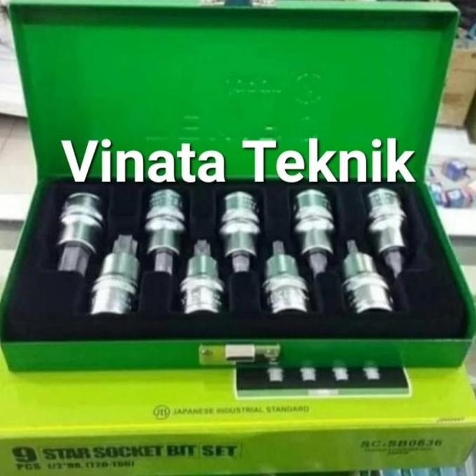 Kunci Shock Sok L Bintang Set 9 Pcs 1/2" Tekiro Star Socket Bit Goods Price