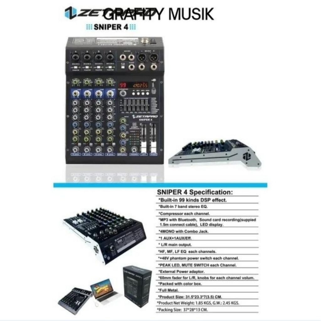 Mixer 4 Channel ZETAPRO Sniper4 | Sniper 4 Bluetooth USB Soundcard Original