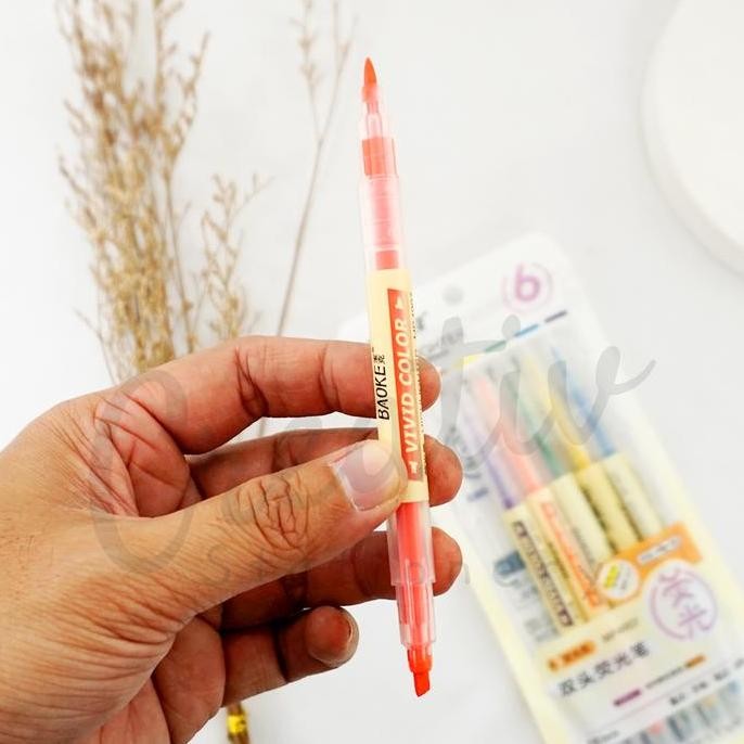 

New Arrival !!! Baoke Highlighter Set 6 Warna Double Side Ujung Ganda Mp4907