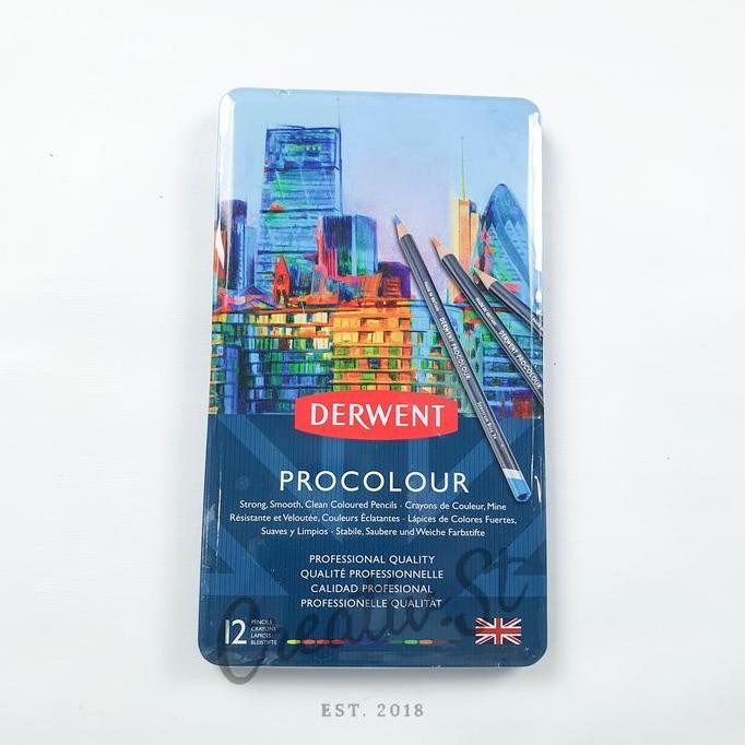 

New Arrival !!! Derwent Pensil Warna 12 Warna Kemasan Kaleng Procolor 12 Tin Case Color Pencil