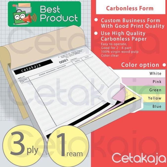 

CETAK NOTA 1 RIM 3 PLY / RANGKAP ( Custom NCR INVOICE BON ) 3ply 1rim