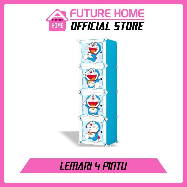 Lemari Pakaian Plastik Portable 4 Pintu Lemari Serbaguna Lemari Hemat Tempat Lemari Multifungsi