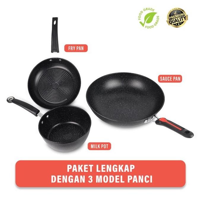 Panci Set 3IN1 Anti Lengket - Variasi Warna Dan Ukuran Teflon Panci Wajan Kitchenware pan enamel teb