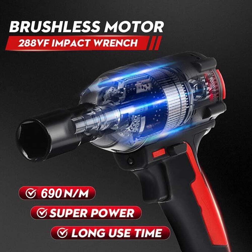 (Dikirim Dari Jakarta) 690N. M Cordless Impact Wrench 288Vf Cordless Mailtank Mesin Bor 1/2" Cordles