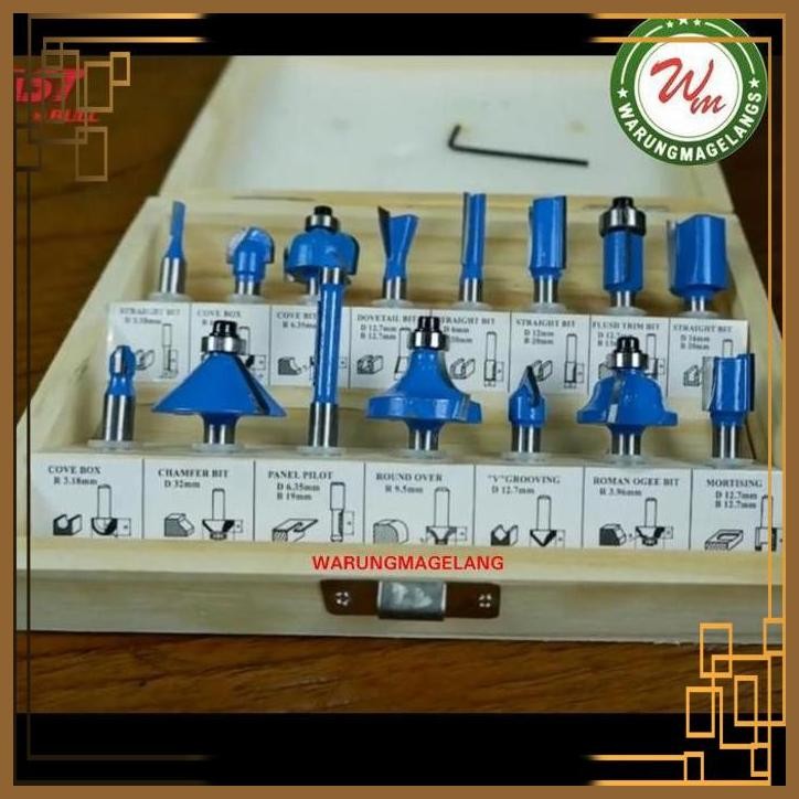 [WGM] MATA PROFIL SET 15PCS AST BYB BULL WOOD ROUTER BITS SET TCT BOX KAYU
