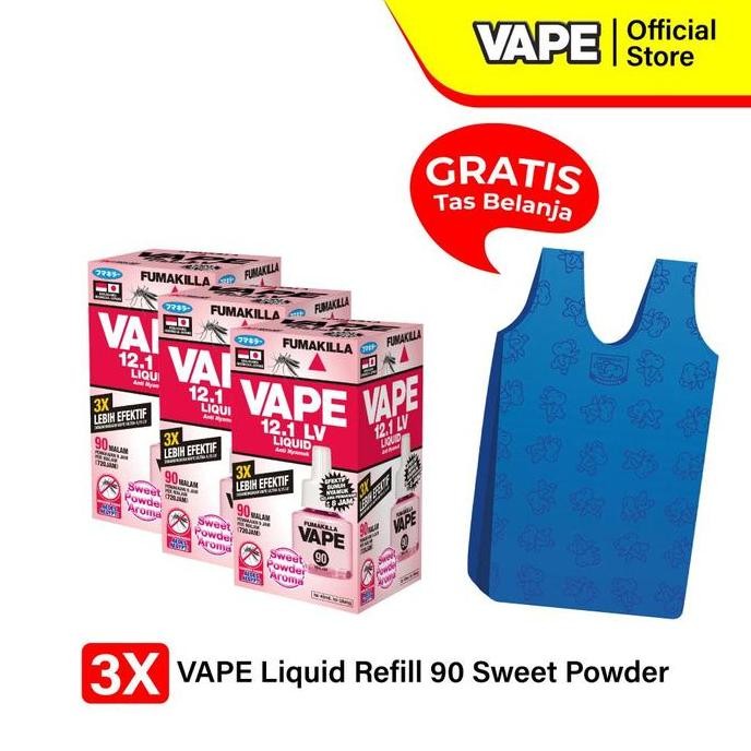 Promo, Fumakilla Vape Liquid Refill 90 Sweet Powder (Paket Isi 3) Free Tas