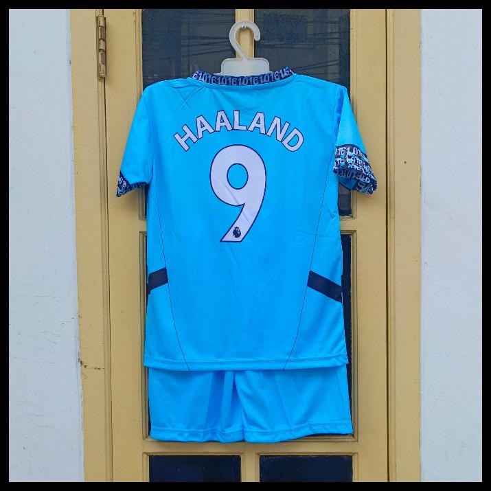 JERSEY BAJU BOLA ANAK MANC CITY AWAY TERBARU/SETELAN BAJU HAALAND/JERSEY BOLA HAALAND PRINTING USIA 