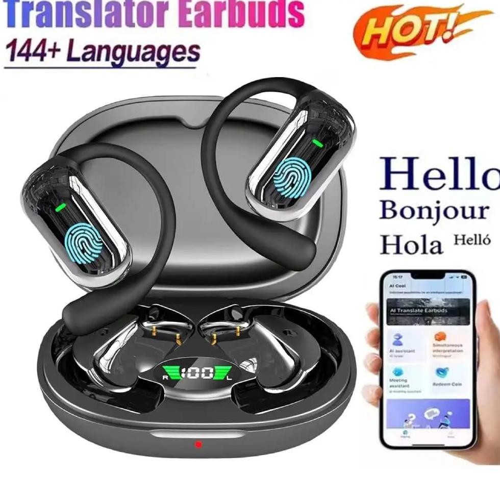 

BT 5.3 AI Translation Earbuds with Ear Hook Translator Headphones Open Ear Headphones for Running Fitness Learning Accessories