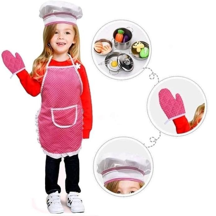 

Terlaris Baju Celemek Apron Topi Chef Koki Cilik Anak Perempuan