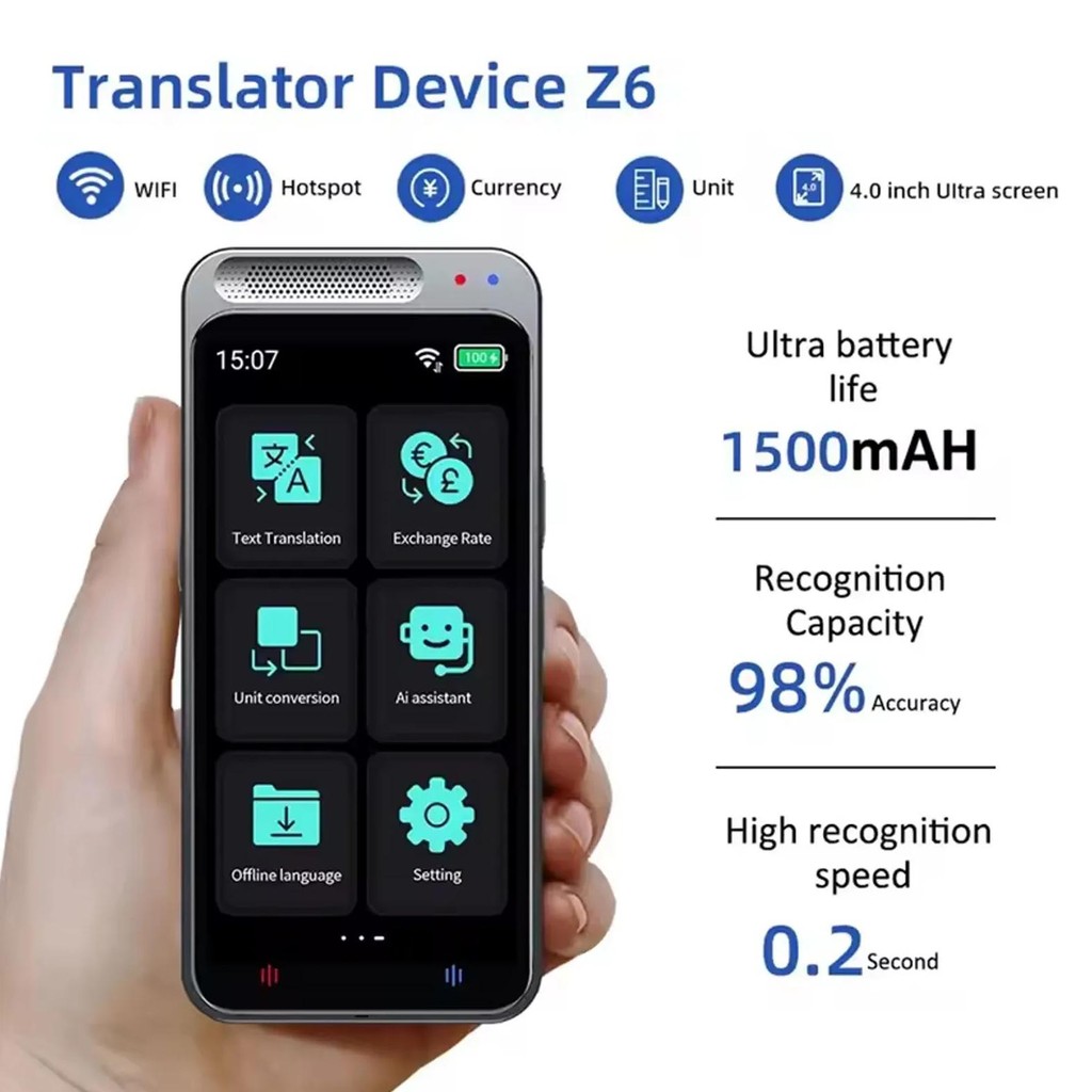 

Vormor Z6 Instant Voice Translator 138 Languages 4.1 inch Real-time Recording Translation Device with Exchange Rate Conversion