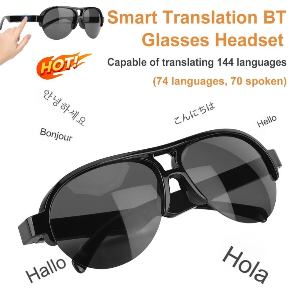 

144 Languages Smart Sunglasses Glasses UV Protection Translator Glasses & Headset Waterproof Open Ear Sunglasses for Men & Women