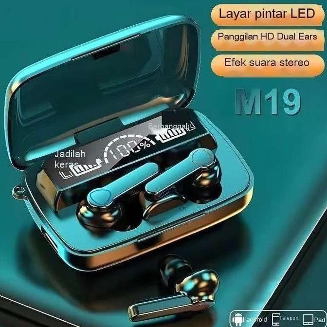 Headset bluetooth M19 tws l display hifi sound stereo earphone earbud