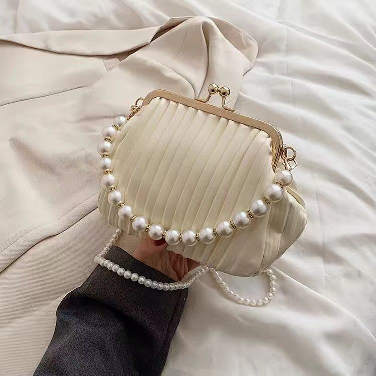 Fashion Chain Pleated Pearl Shell Bag