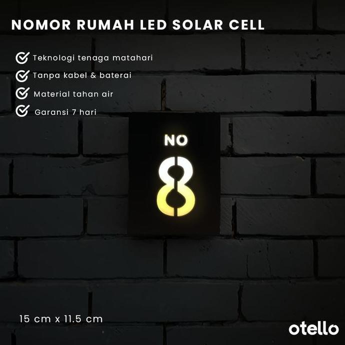 Otello Nomor Rumah Acrylic Led Solar Cell Tahan Air Tanpa Baterai Tanpa Kabel Papan Rumah Akrilik Te
